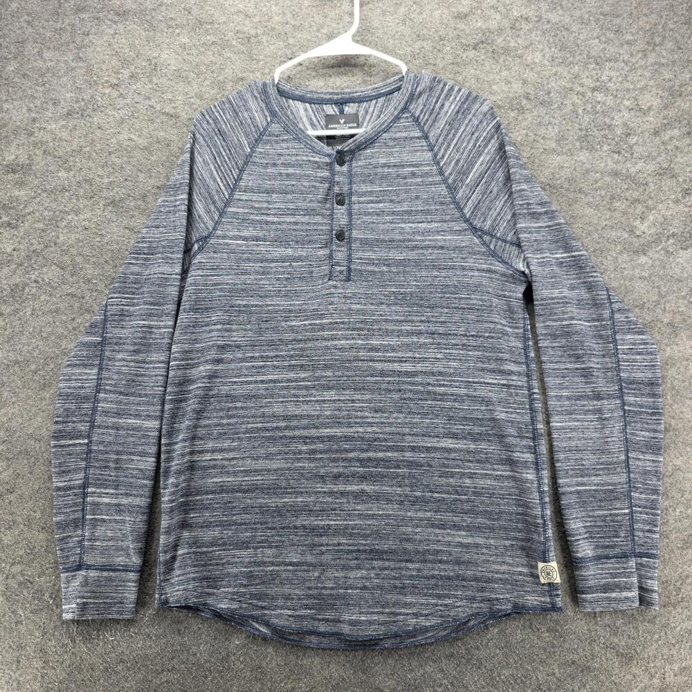 American Eagle Outfitters Shirt Mens Medium Blue Gray Long Sleeve Henley Raglan